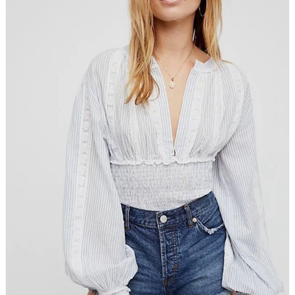 Free People You Look Good Smocked Boho Blouse Top. Size M. Excellent condition.
